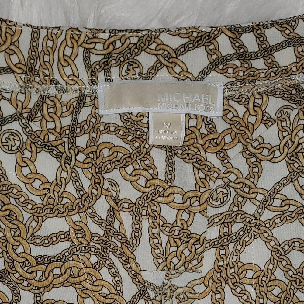 Michael Kors Brown and Cream Textured Blouse with Long Sleeves